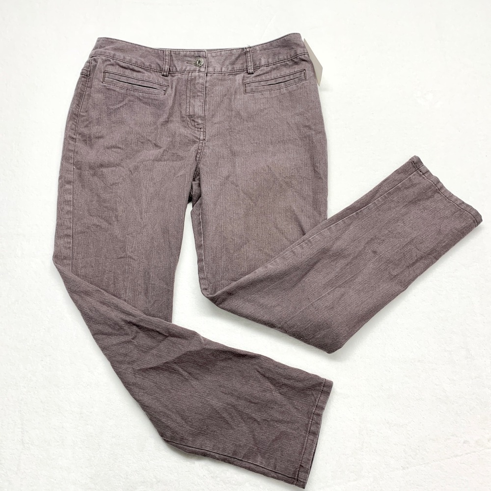 Ruby Rd Petite Straight Leg Pants Mens Size 6P Mauve Grey Stretch Cotton Blend